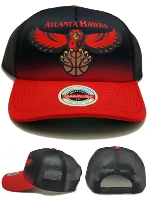 Atlanta Hawks New Mitchell & Ness Mesh Trucker Black Red Era Snapback Hat Cap • $24.69