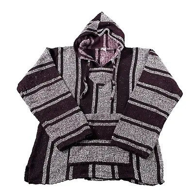 Baja Poncho Men XL Maroon Hoodie Sweatshirt Artesanias Cuamatzi Pullover Preown • $18.74