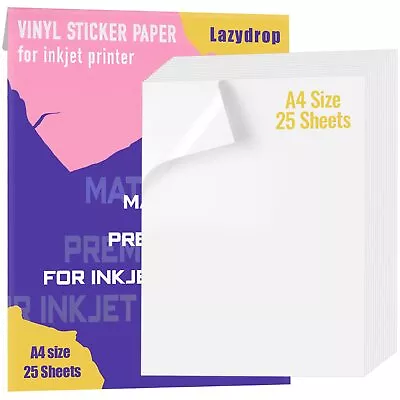 Lazydrop Premium Printable Vinyl Sticker 8.3 X 11.7 Matte White-25 Sheets • $9.91