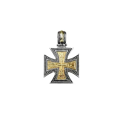 Maltese Men’s Cross Pendant 18k Yellow Gold And Sterling Silver 925 • $554.40