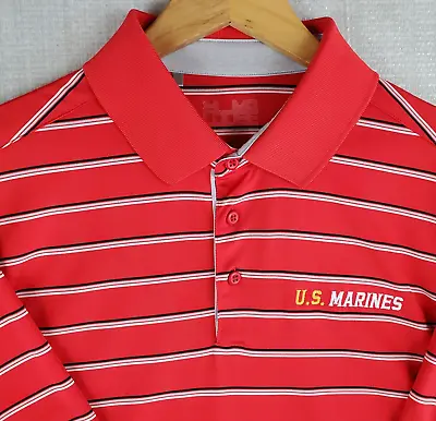 UNDER ARMOUR X US MARINES Size Medium Polo Shirt Performance Red Striped Golf • $63.65