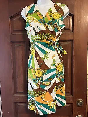 Vintage Dress 60’s Wrap Psychedelic Wild Abstract Tiki Mini Hippy Boho Couture • $149.99