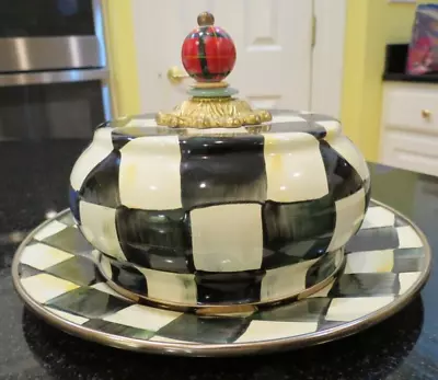 Rare & Retired!! New Mackenzie Childs Courtly Check Domed Butter House Cheese • $159.99