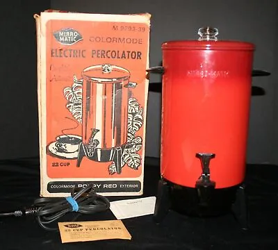 VTG Mirro-Matic Electric Coffee Percolator 22 Cup Orig Box Poppy Red • $50