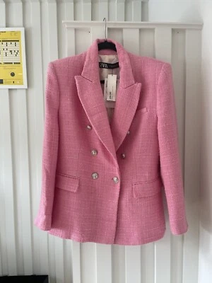 $24.65 • Buy Beautiful Zara Pink Boucle Double Breasted Blazer Jacket Size XL £59