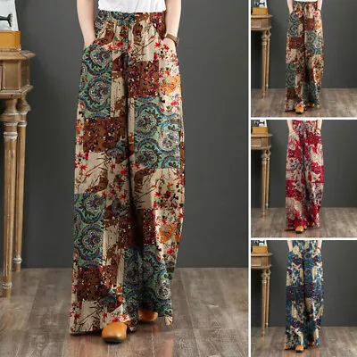 ZANZEA Womens Floral Printed High Waist Trousers Casual Loose Pantalon Long Pant • $27.16