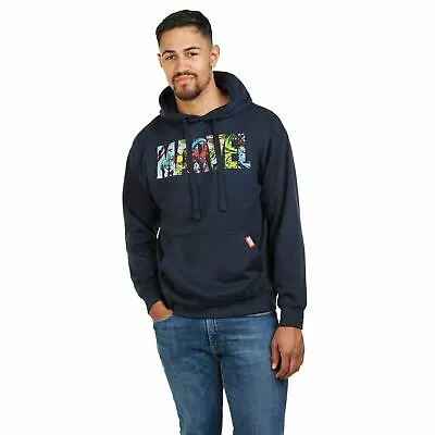 Marvel Mens Hoodie Logo Characters Pullover Jumper Navy S - XXL Official • £27.49