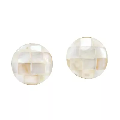 Classic And Vibrant White Mother Of Pearl Mosaic Round Circle Stud Earrings • $12.99