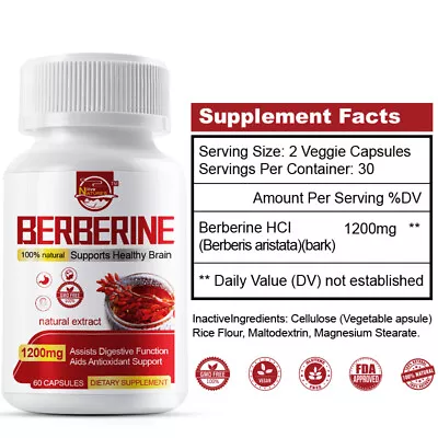 Pure Berberine HCl Capsules - Support For Healthy Blood Glucose Levels 1200mg • $11.98