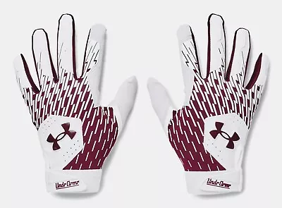 Under Armour Men's UA Clean Up Baseball Batting Gloves 1378764-106 WHT/MAROON • $29.95