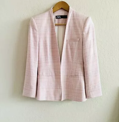 Zara Pink Plaid Collarless Blazer Size Small • $39.99
