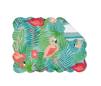 $9.95 • Buy Flamingos, Palm Fronds Quilted Reversible Isla Tropics Placemat By C&F - Coastal