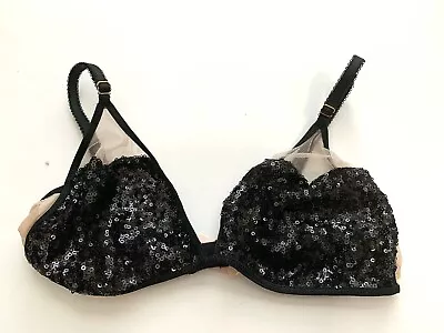  Victoria Secret Bralette  Sheer Black Embellished Sequins Bra SM • $13.99