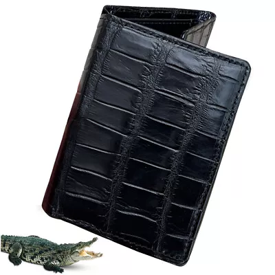 Men's Black Alligator Trifold Wallet Genuine Leather Handmade Birthday Gift • $79
