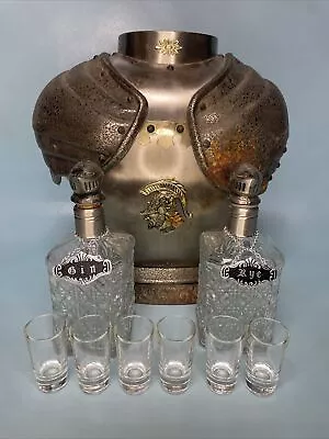 Vintage Medieval Metal Knight Armor Bar Serving Set W/ Shot Glass + Decanter • $150