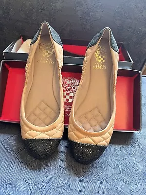 BNIB Vince Camuto Black &Tan Leather Ballet Pumps/Flat Shoes Size37uk4/4.5 £105 • £39