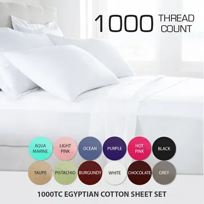 $79 • Buy 1000TC LUXOR Egyptian Cotton Flat Fitted Sheet Set Single/Double/Queen/King Size