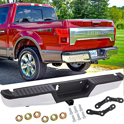 For 2015-2020 Ford F-150 W/ Tow Hitch W/O Park Holes Chrome Rear Bumper Assembly • $289.99