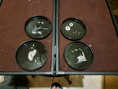 $20 • Buy Shell Inlay Black Coaster Set Of 4 Made In Korea