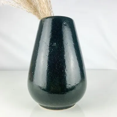 Vintage American Studio Pottery Black Ring Vase Heavy Clay Mid Century Home Deco • $51.92