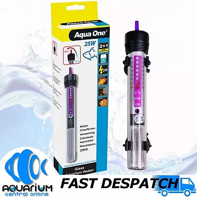 Aqua One Submersible Aquarium Fish Tank Water Glass Heater 25w 3 Year Guarantee • $27.80