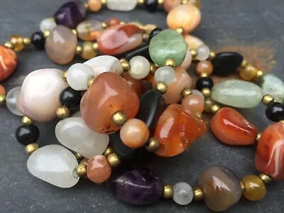 Mid Century  Vintage Scottish Agate Pebble Bead Necklace • £16.50