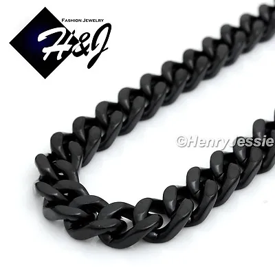 18-40 Stainless Steel HEAVY WIDE 9mm Black Plated Cuban Curb Link Chain Necklace • $21.99