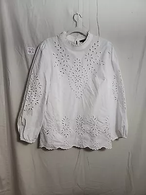 J Crew Womens Mockneck Cotton Poplin Top With Embroidered Eyelet Size L EUC • $25