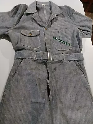 Vintage Key Imperial Hickory Stripe Denim Train Conductor Overalls Sz 40 S • $75