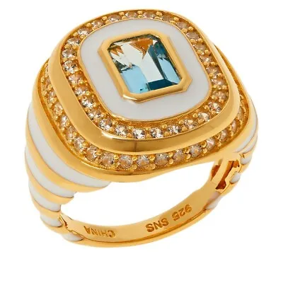 $37.49 • Buy Rarities Sterling Silver Gold-Clad Emerald-Cut Topaz & White Enamel Ring. Size 8