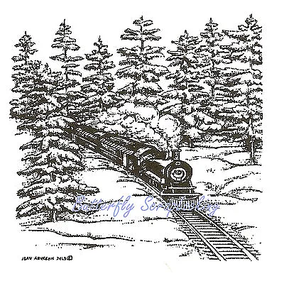 SMALL Train In Forest Snow Wood Mounted Rubber Stamp Northwoods CC9349 New • $10