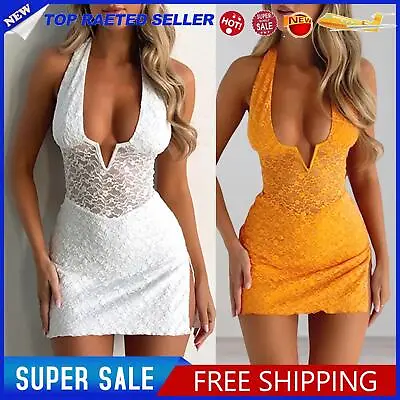 V Neck Halter Mini Dress Spicy Girl Women Sleeveless Side Slit Clubwear Clothing • $20.89