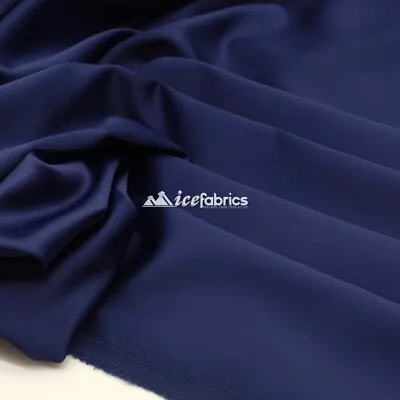 £18.69 • Buy Navy Blue_  Armani Stretch Silky Satin Fabric Sold By The Yard_ Heavy Thick _