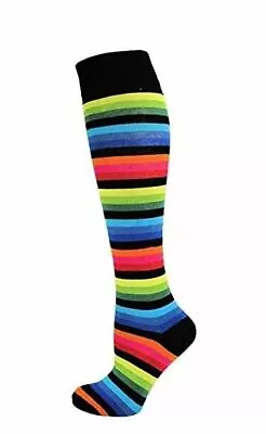 Ladies Striped Stripey Knee High Socks Cotton Colour Size 4-8 • £3.95