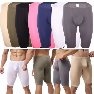 Sexy Mens Ice Silk Pajama Pants Long Leg Boxer Shorts Male Smooth Sleep Bottoms • $10.32