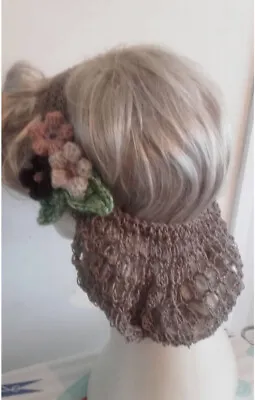 £25 • Buy 1940s Light Brown Cotton Handmade Hair Snood Wartime Ww2 Flowers New