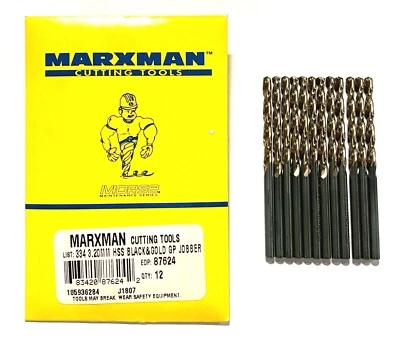 $10.85 • Buy 3.20mm Drill Bit HSS 135° Split Point Black & Gold Jobber Drills 12pk USA Made