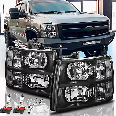 Fit For 07-13 Chevy Silverado Headlights Assembly Black W/ Wiring Harnesses & • $100.99