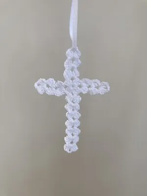 Handmade Crochet White Easter Or Christmas Cross Decoration • £2.80