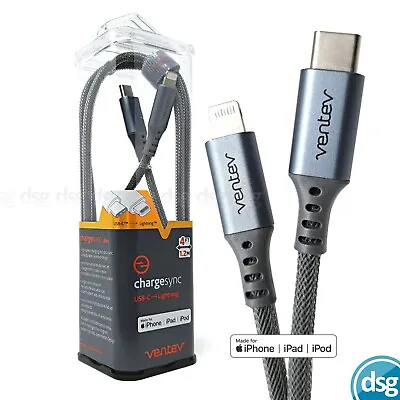 Ventev Type C-Lightning Cable For IPhone IPad IPod Alloy Gray Chargesync MFI 4ft • £9.99