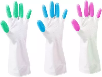 Rubber Cleaning Gloves 3 PC NEW Household Washing Up Gardening Gloves • £6.99