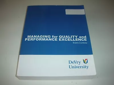 Managing For Quality And Performance Excellence By Evans/Lindsay 2011 8e SC • $24.95