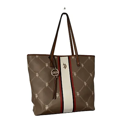 Us Polo Assn. Large Khaki Tote Bag W/ Logo Design & Stripes (bbb) • $35