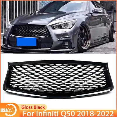 For Infiniti Q50 2018-2022 Glossy Black Front Bumper Upper Mesh Grille Grill • $60.99