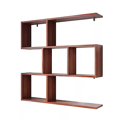 Walnut Bookcase Wall Shelving Storage Display Open Design Decorative Rack • £22.99