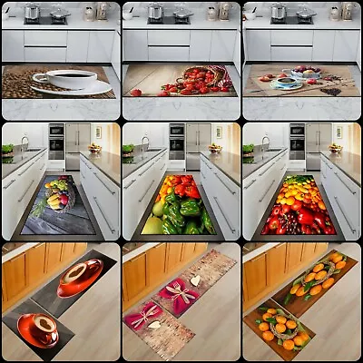 3D Non Slip Machine Washable Kitchen Mat Hall Door Large Runners Rug Carpets • £9.99