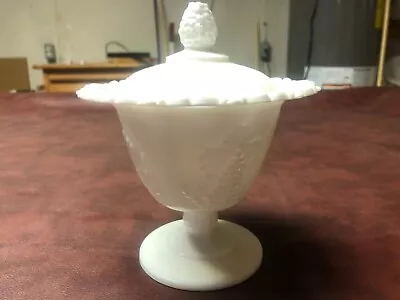 Vintage Footed Milk Glass Covered Candy Dish With Lattice Edge • $15