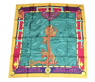 Must De Cartier Scarf LE DRAGON MYSTERIEUX Silk 87 Cm Green Shawl Foulard YA15 • $319