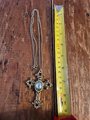 Vintage Funky Glamour Statement Goldtone Necklace Cross Boho Necklace • $8.27