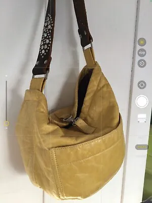 Tylie Malibu Utility Leather Yellow Bag Hobo Purse  Swarovski Crystal Strap EPO • $55